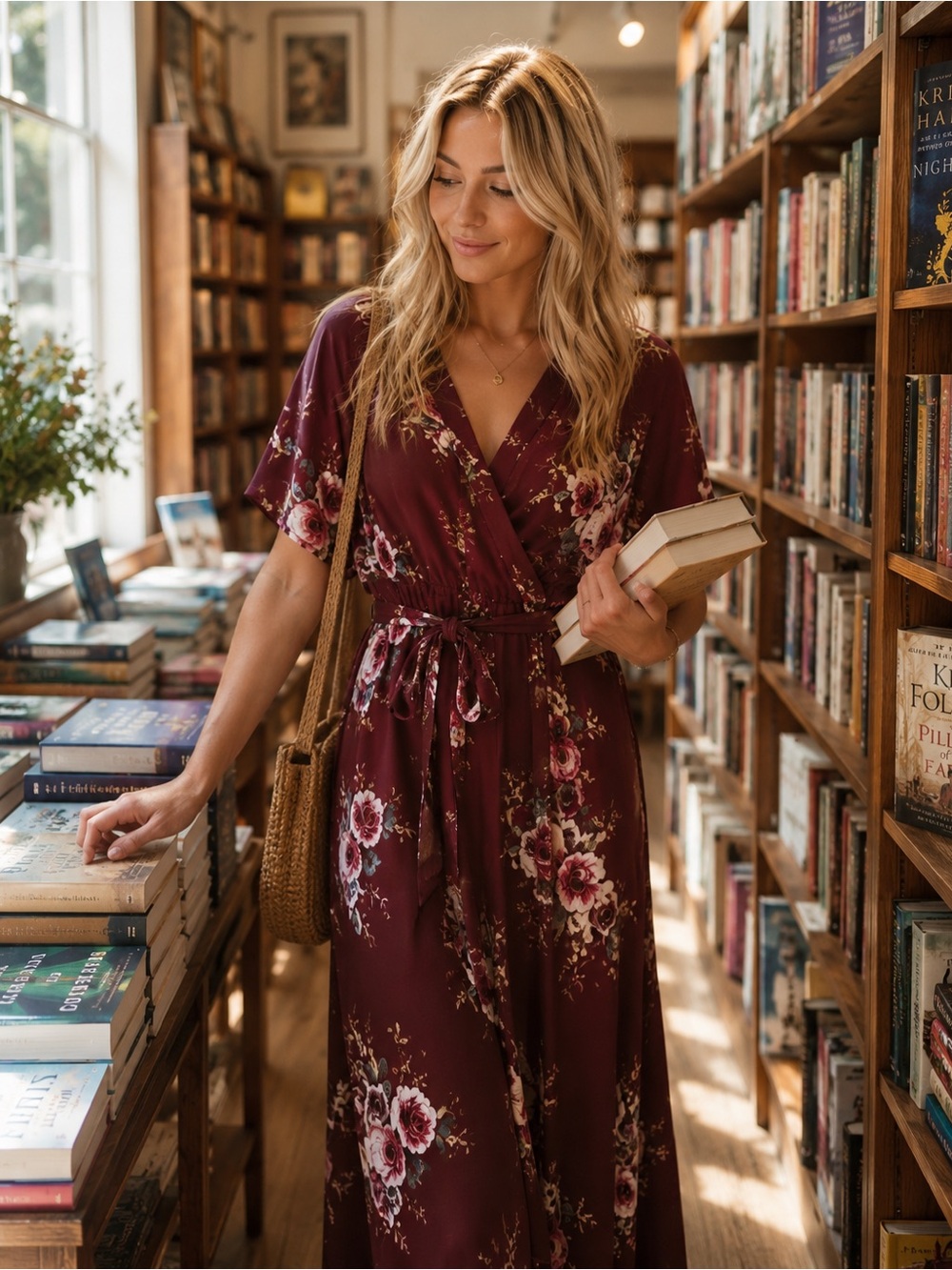 Floral Burgundy Dress w/ Split Hem